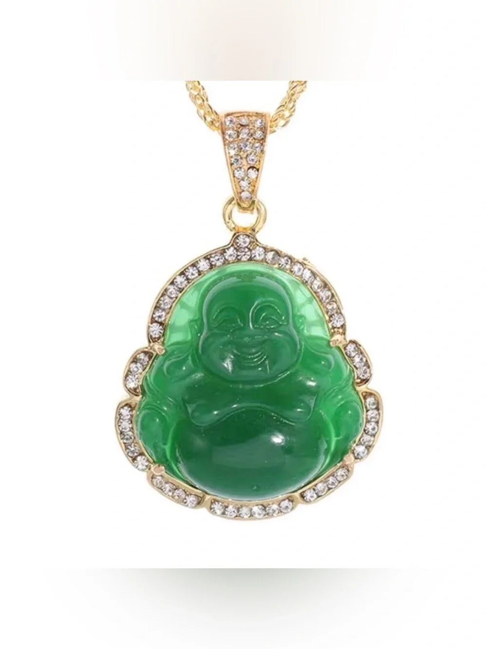 Women Maitreya Buddha Green Stone Zircon Pendant Lucky Amulet Fortune Necklace